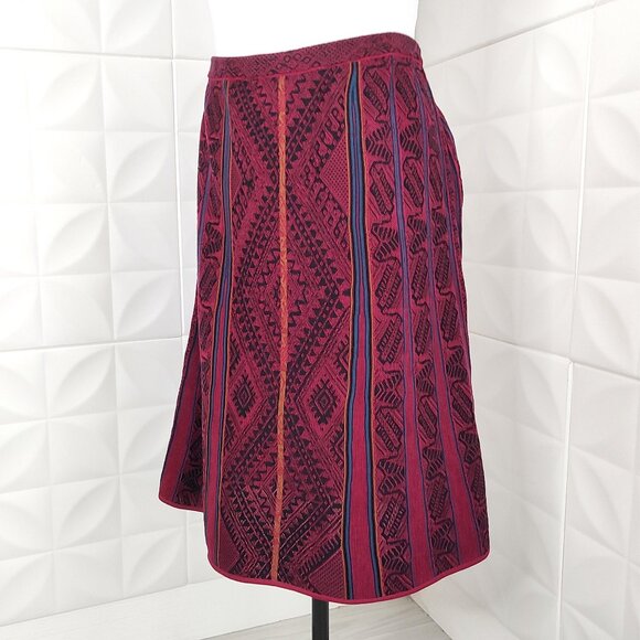 Red Knit Skirt Aztec Midi A-Line Pima Cotton Stretch Fall XL Peruvian Connection - Picture 4 of 9